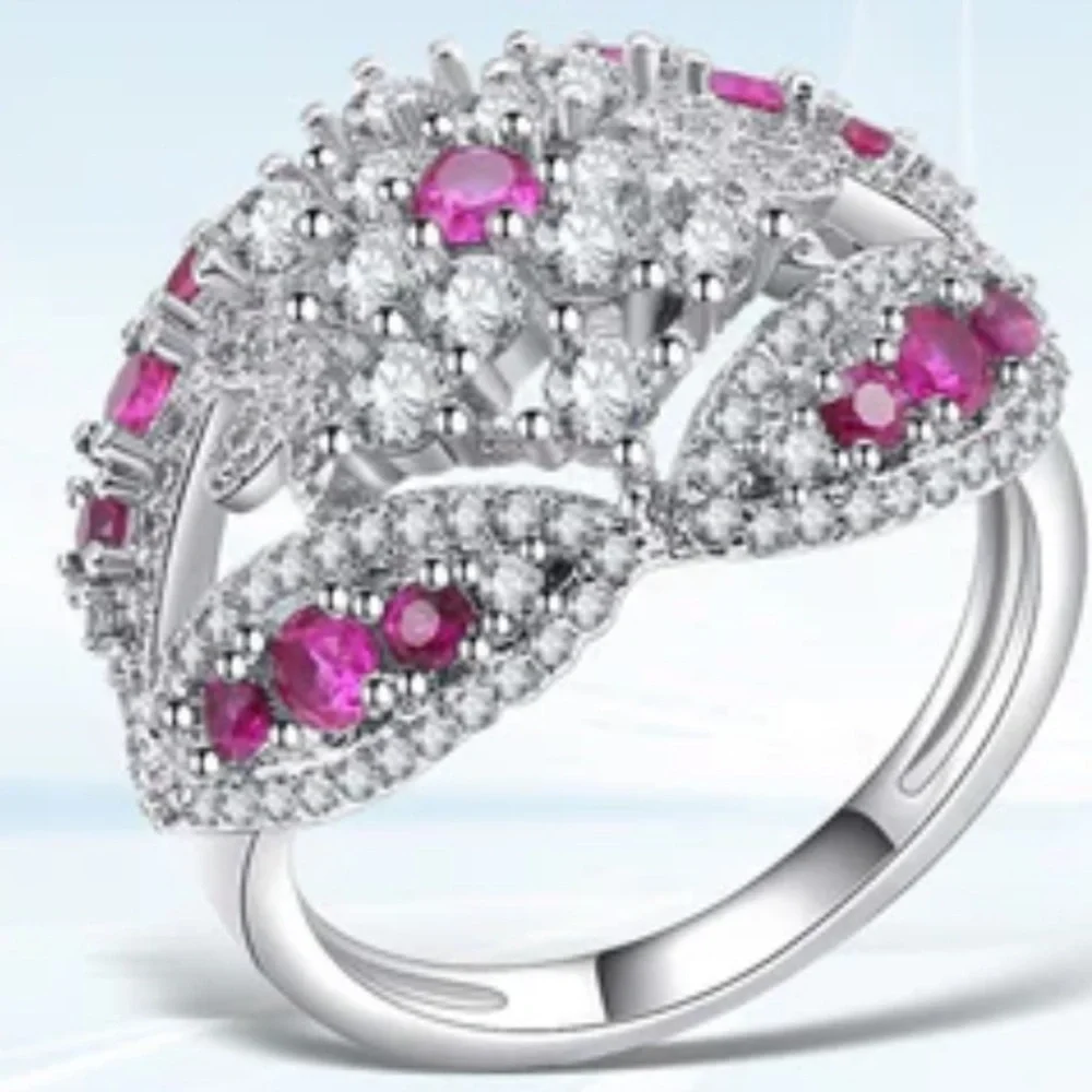Size 9 Pink / Cubic Zirconia Ring Wedding Engagement Promise Gift